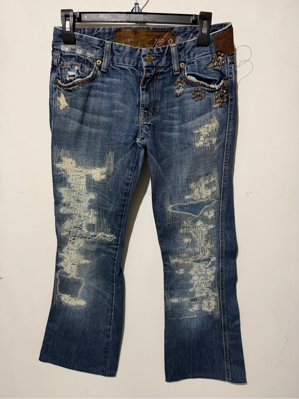 Vintage 7 For All Mankind Great China Wall Studded Distressed Jeans 21 👖